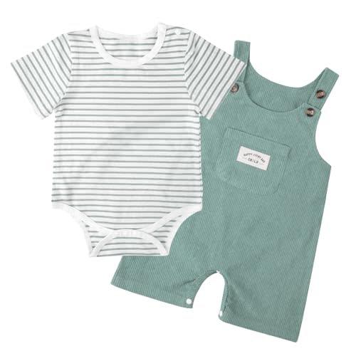 Baby Boy Clothes Summer Short Sleeve Onesie & Overalls Set | Soft cotton baby boys outfits,summer clothes w/snap closure for easy diaper changes,perfect for daily & cute photo occasions