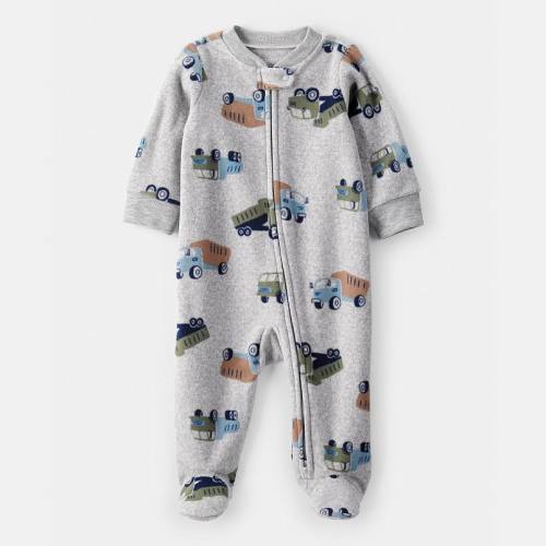 Baby Boy Construction Truck Print Long-Sleeve Sleep & Play Pajamas