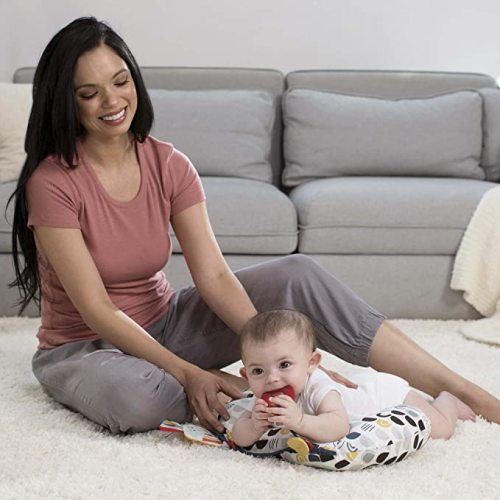 Boppy Tummy Time Prop, Black and White Modern Rainbows with Teething Toys, A Smaller Size for Comfortable Tummy Time, Attached Toys Encourage Neck and Shoulder Strength Building