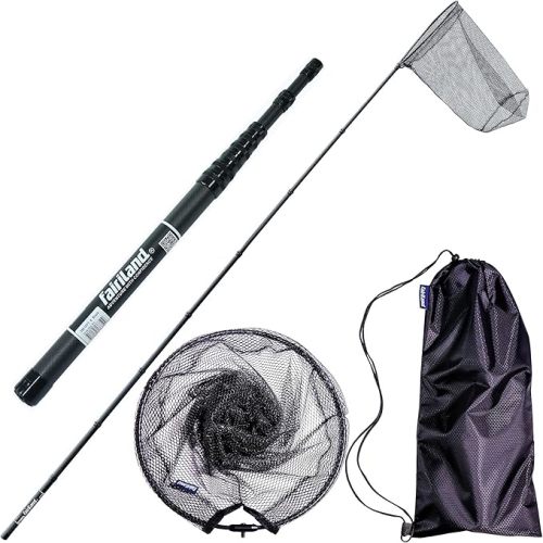 Maykay Carbon Telescopic Fishing Net with Long Handle up-to14ft – Lightweight Rubber Landing Net for High Docks, Piers, Boats, Coastal & Jetty, Collapsible with Carrying Bag