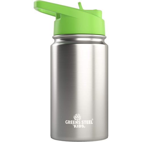 Kids Water Bottle - 12oz Stainless | Leak Proof With Straw & Handle | 24 Hours Cold | Insulated, Double Wall Stainless Steel | Easy Sip Toddler Cup | Child's Flask | Eco Friendly