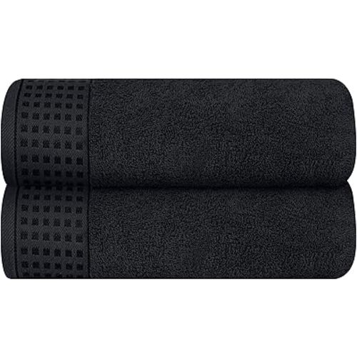 GLAMBURG 100% Cotton 2 Pack Oversized Bath Towel Set 28x55 Inches, Ultra Soft Highly Absorbant Compact Quickdry & Lightweight Large Bath Towels, Ideal for Gym Travel Camp Pool - Black