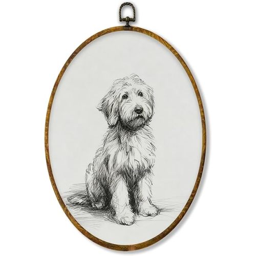 shiviody Vintage Goldendoodle Canvas Wall Art Decor, Goldendoodle Gifts for Women, Rustic Farmhouse Neutral Dog Oval Hanging Frame Prints Decorations for Home Bedroom Living Room 8.6"x11.4"