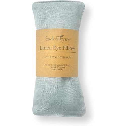 Sacksy Thyme Organic Linen Eye Pillow - Lavender & Flaxseed for Relaxation, Yoga, Stress Relief - Microwavable Heating Pad & Cool Compress - Made in USA - Gifts for Meditation