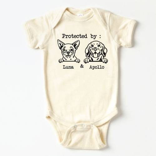 Protected By Dog Onesie® , Custom Dog Breed Baby Onesie® , Personalized Dog Name Baby Onesie® , Dog Breed Baby Bodysuits , Dog Siblings