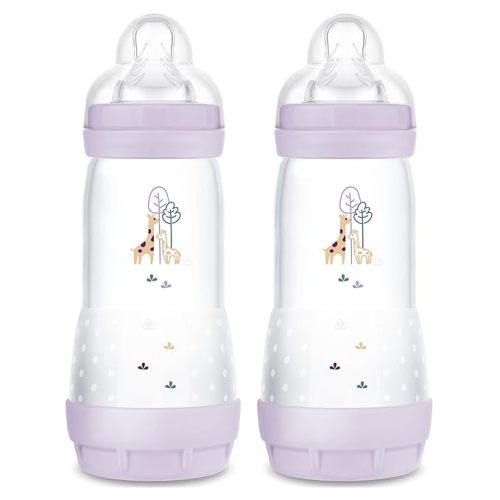 MAM 11oz Easy Start Anti-Colic Baby Bottles, Fast Flow, Breastfeeding-Like Silicone Nipple, Reduces Colic, Gas, & Reflux, Easy-to-Clean, BPA-Free, 4 Plus Months