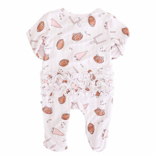 Tiny Touchdowns Ruffle Zipper Footie | Pink