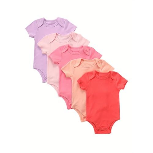 payifang 5-Pack Newborn Infant Unisex Short Sleeve Baby Bodysuits,Comfortable 100% Cotton Candy Color Rompers