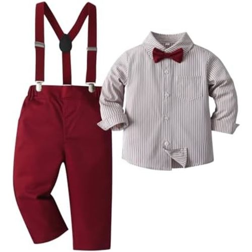 Boarnseorl Baby Boys Pants Sets, Infant Long Sleeve Shirt + Pants + Bow Tie + Suspenders,Toddler Outfits