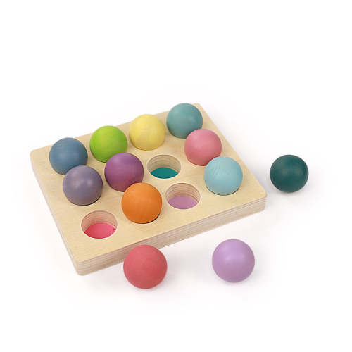 12 Pcs Wooden Balls with Tray – Pastel/Macaron Colors (1.4” Diameter)