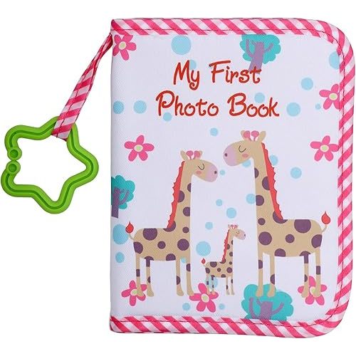 Baby Photo Albums, Soft Polyester Baby Milestone Book Holds 17pcs 4X6" Pictures with Hook Baby Scrapbook Colourful My First Family Albums Baby Memory Journal for Newborn Toddler Kids(Giraffe)