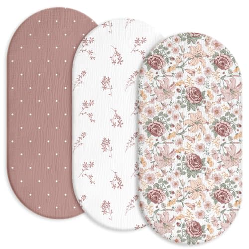 Gllquen Baby Muslin Bassinet Sheets 3pk, Soft Cotton Baby Sheet Girl 33x17 | Breathable Cozy Bassinet Mattress Sheet, Compatible with Halo Bassinest Swivel Sleeper, Snoo, Baby Delight, For Boys Girls