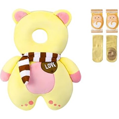 WKC Baby Head Protector Backpack with Knee Pads & Non-Slip Socks, Toddler Safety for Crawling & Walking (Style 17)