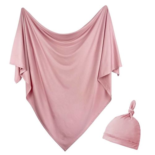OWLOWLA Newborn Swaddle Set Stretch Wrap Swaddle Receiving Blanket for Baby Boy Girl(Blush-rm)