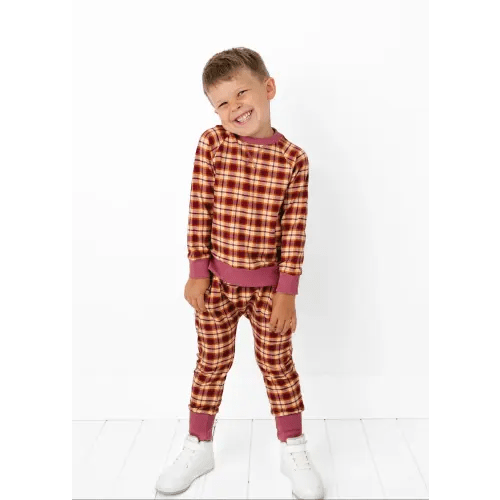 Purple Fall Plaid Kids Jogger Set