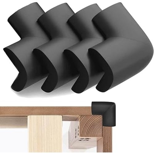 Bed Frame Corner Protector Black: 4 Pack Foam Rubber Guards Bumpers for Bed Table Cabinet Corner Safe Impact Absorption for Kids & Seniors (4, Black)