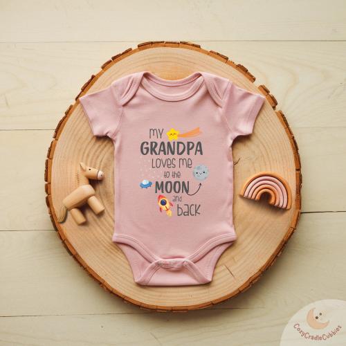 Grandpa Loves Me To The Moon And Back Baby Onesie®, Cute Baby Shower Gift, Baby Bodysuit, Baby Girl Boy Outfit, Newborn Clothes