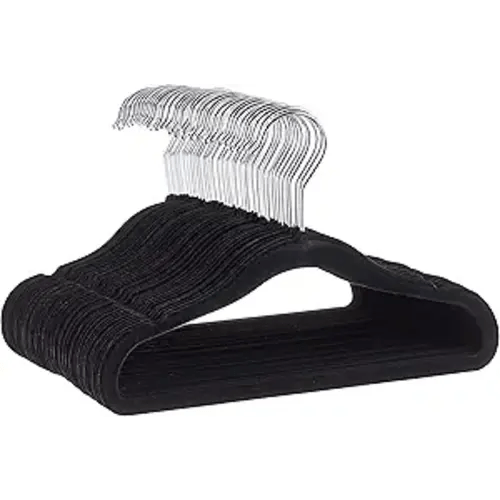 Amazon Basics Kids Velvet, Non-Slip Clothes Hangers for Infant and Toddler, 11.6 in (for baby clothes), Pack of 50, Black
