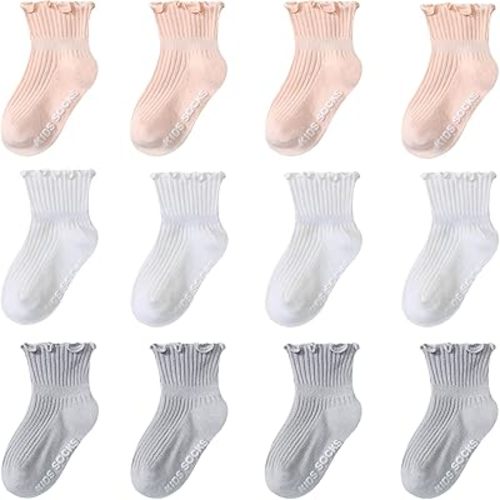 Non Slip Grip Ankle Baby Socks 12 Pack for Toddler Boys and Girls Kids Infant Baby Cute Cotton Socks