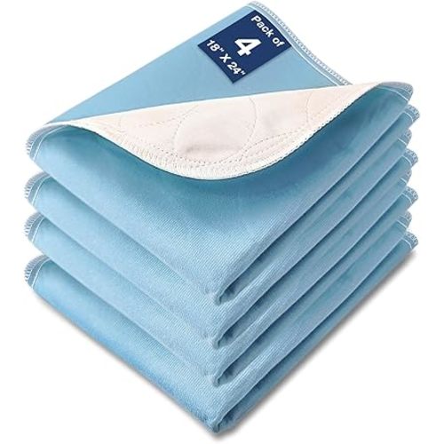 Washable Waterproof Underpads, 24" x 18" (4 Pack) Reusable Incontinence Pads for Chair, Bassinet, Crib, Car Seat, Sofa, Wheelchair, Small Size