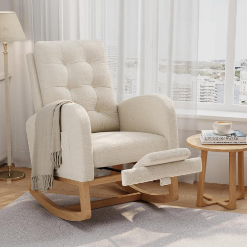 Bayou Breeze Nursery Rocking Chair, Teddy Fleece Glider with Footrest, High Back for Bedroom, Pink | Wayfair