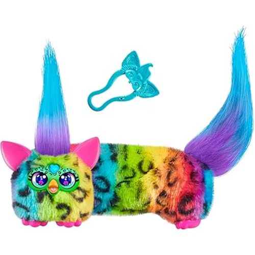 FURBY DJ Furblets Rain-Bow-Kat Mini Electronic Plush Toy with Funny Stretchable Sound Effects & Music, Speaks Furbish, Multicolor