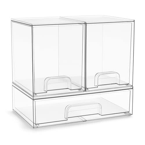 Sorbus Acrylic Storage Containers - 3 Pack, Stackable Storage Bins Set for Bathroom Organization - Clear Acrylic Drawer Organizers - Makeup Case Pull-Out Drawers (7.6’’ Tall and 12.1’’ Wide)