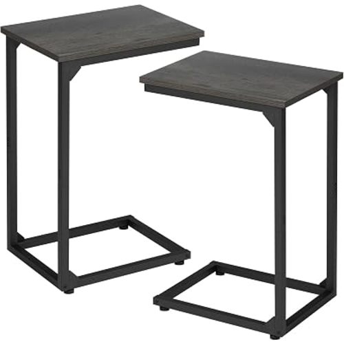 AMHANCIBLE C Shaped End Table Set of 2, Couch Side Table that Slide Under Sofa, Narrow Small Space TV Trays for Living Room, Bedroom, Dark Grey, HET02CDG