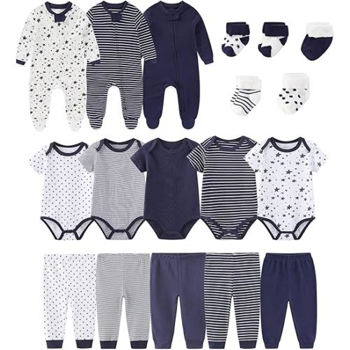 Baby Boy Girl 18 Pack Layette Set Cotton Infant Unisex Clothes and Accessories New born Essentials Clothing Sets