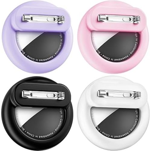 Compatible with Apple AirTags Holder for Kids, 4 Pack Hidden Case for Air Tags Holder with Safety Pin, Anti-Lost for Kids, Baby, Elderly, Luggage, Shoe, Clothes - Black White Pink Purple