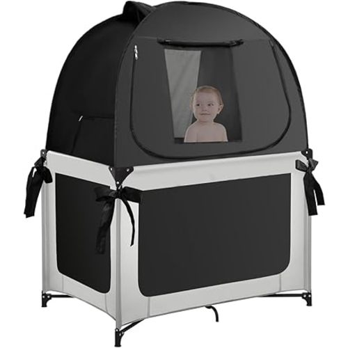 L RUNNZER Pack N Play Blackout Cover, Portable Travel Essential Pack N Play Cover, Dark Pack and Play Blackout Cover for Baby Sleeping, Block 90% + Light