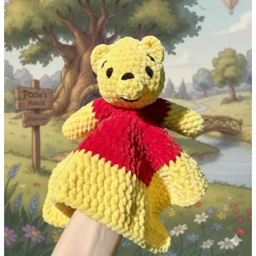 Handmade Winnie the Pooh Bear Baby Lovey - Soft Crocheted Comforter Toy