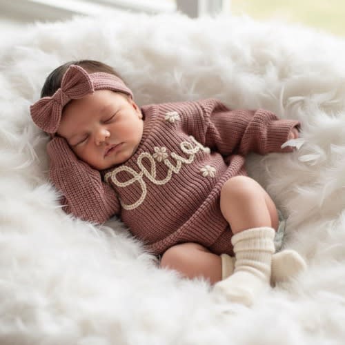 Hand-Embroidered Custom Name Baby Sweater - Keepsake Gift