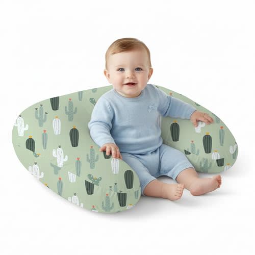 Little Grape Land Nursing Pillow,Upgraded Breast Feeding Pillow for Mom,Breastfeeding & Bottle Feeding for 0–12 Months, Soft Machine Washable Cover with Firm Breathable Filling for Tummy Time, Cactus