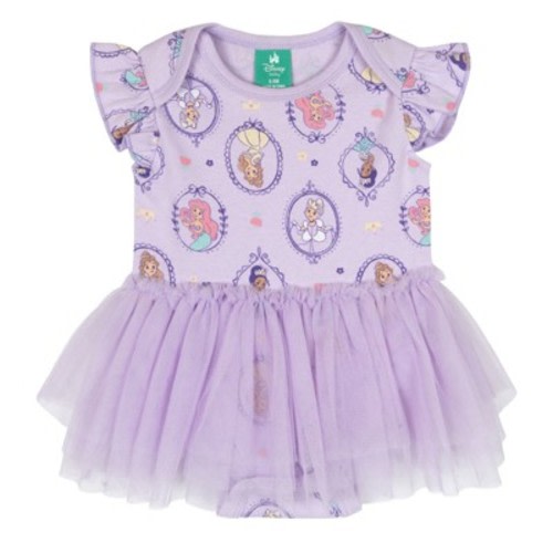 Disney Princess Newborn Baby Girls Mesh Ruffle Bodysuit Lavender 0-3 Months