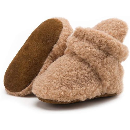 HsdsBebe Unisex Newborn Baby Cotton Booties Non-Slip Sole for Toddler Boys Girls Infant Winter Warm Fleece Cozy Socks Shoes