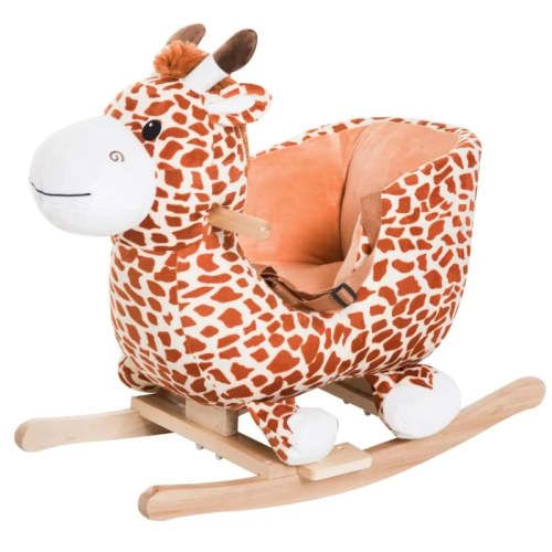 Qaba Kids Ride On Rocking Horse, Wooden Plush Giraffe Style Baby Animal Rocker