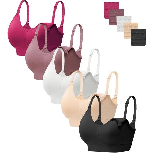 HBselect Women Maternity Bras 5 Pack Nursing Bras for Breastfeeding Seamless Pregnancy Sleep Bralette with Extra Extenders