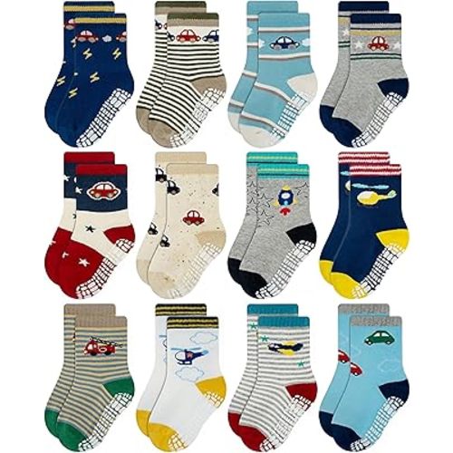 RATIVE Non Skid Anti Slip Crew Socks With Grips for Baby Infant Toddlers Kids Boys