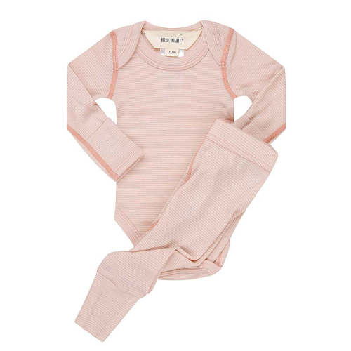 Basics Merino wool Bodysuit Set Salmon Stripe