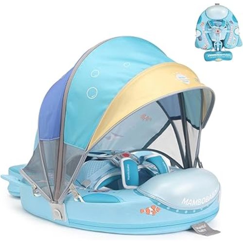 2026 Upgread Mambobaby Float, Baby Floats with Canopy for Waist Swimming Ring Non-Inflatable Pool Floats with Adjustable Safety Strap &Upgrade Add Tail for Infant Toddler 3-24 Months (Submarine)