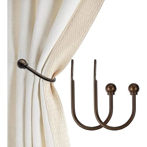 ARNORX Curtain Holdbacks, Hooks, 2 PCS，Solid Steel Hooks, Decorative French Ball End, Curtain Drapery Holdbacks, Wall Mounted, Curtain Tiebacks, Antique Bronze