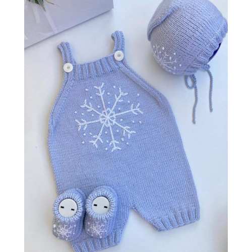 0-3 mo - Knit Snowflake baby romper 3 PCS set