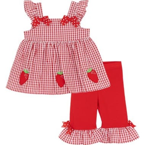 Strawberry Seersucker Top & Capri Leggings Set