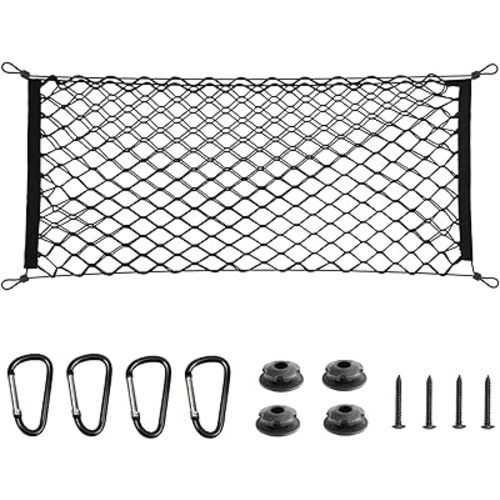 BAILALIBO Cargo Net Stretchable, Adjustable Elastic Trunk Mesh Nets with Metal Hook Universal for SUV, Jeep, Trucks, Car Exterior Accessories for Secure Storage (35.4x15.8 inch)