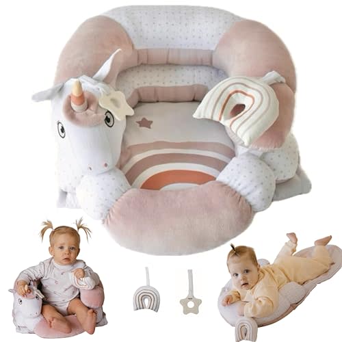 Aila+Aiden 2-in-1 Tummy Time Mat and Seated Support with Two Toys – for Newborns and Babies – Includes Detachable Cushion for Supervised Play & Head/Neck Development (Blush)