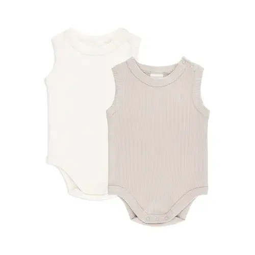 Bilbi Ribbed Organic Bodysuit 2 Pack Snow/Dove | Baby Bunting AU