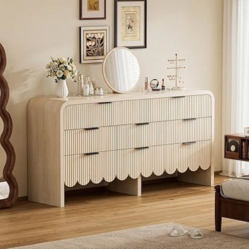 8 Drawer Dresser for Bedroom, 59'' Wood Nursery Dressers with Drawers, Fluted Panel, Metal Handle, Modern Dressers TV Stand, Wooden Closet Chest of Drawers for Bedroom, Nursery