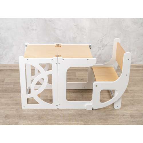 Convertible toddler tower & table WITH BACK and wooden kids slide, montessori kitchen help tower, learning step stool table, toddler table