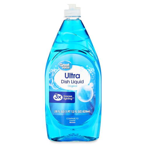 Great Value Ultra Dish Liquid, Original, 28 fl oz, Grease-Fighting, Safer Choice